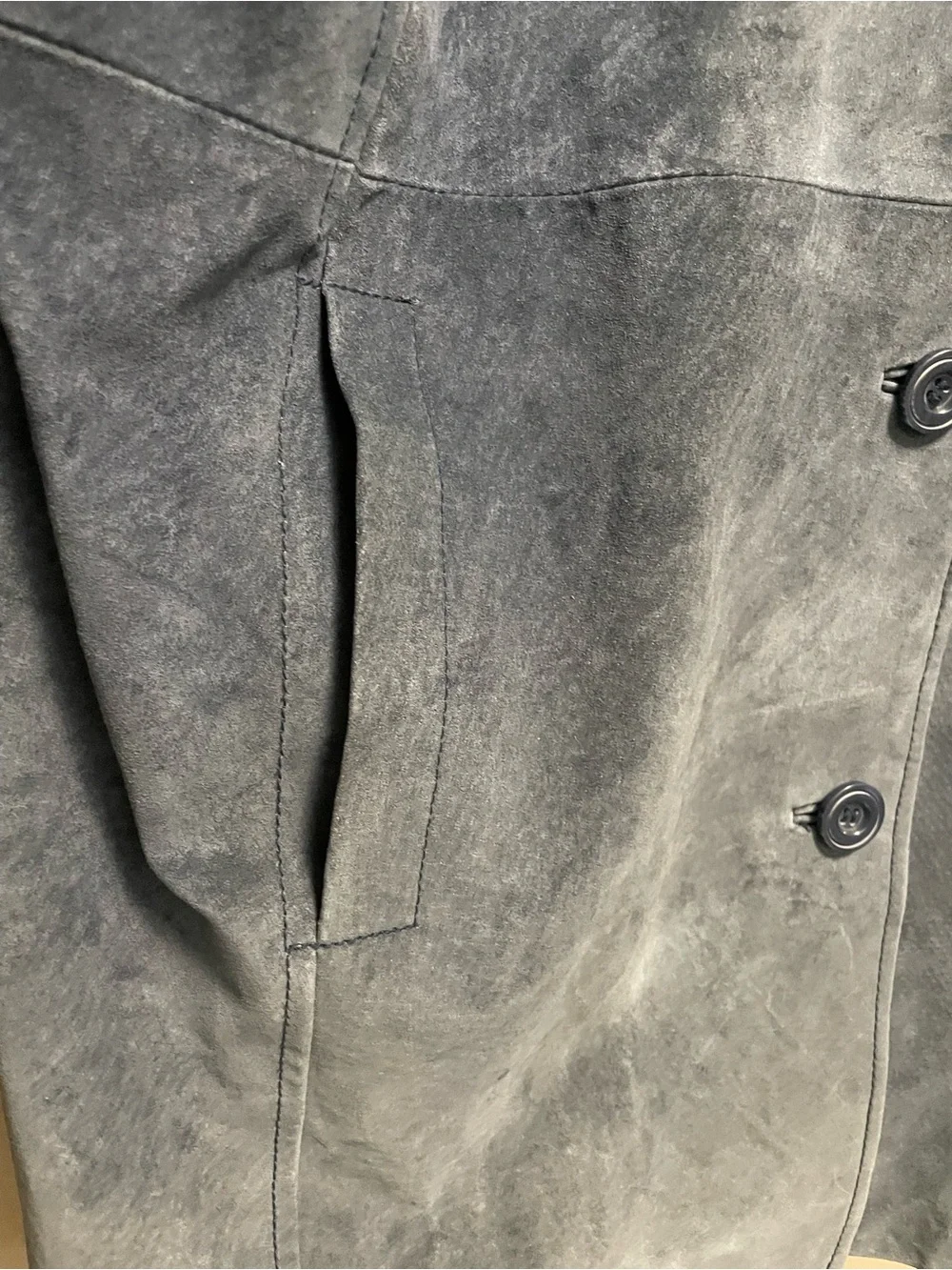 Denver Hayes Slate Blue Leather Suede Button-Up Trench Coat Women’s Large - Picture 8 of 12
